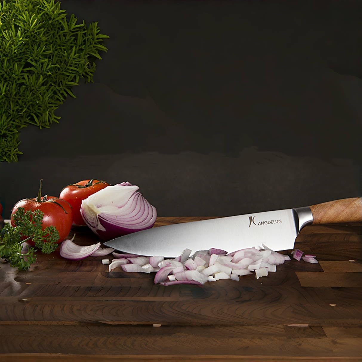 Ultra Sharp 4-Piece Chef Knife Set, 50Cr15MoV High-Carbon Stainless Steel, Torrefied Natural Ash Wood Handles, Magnetic Gift Box - Image 7