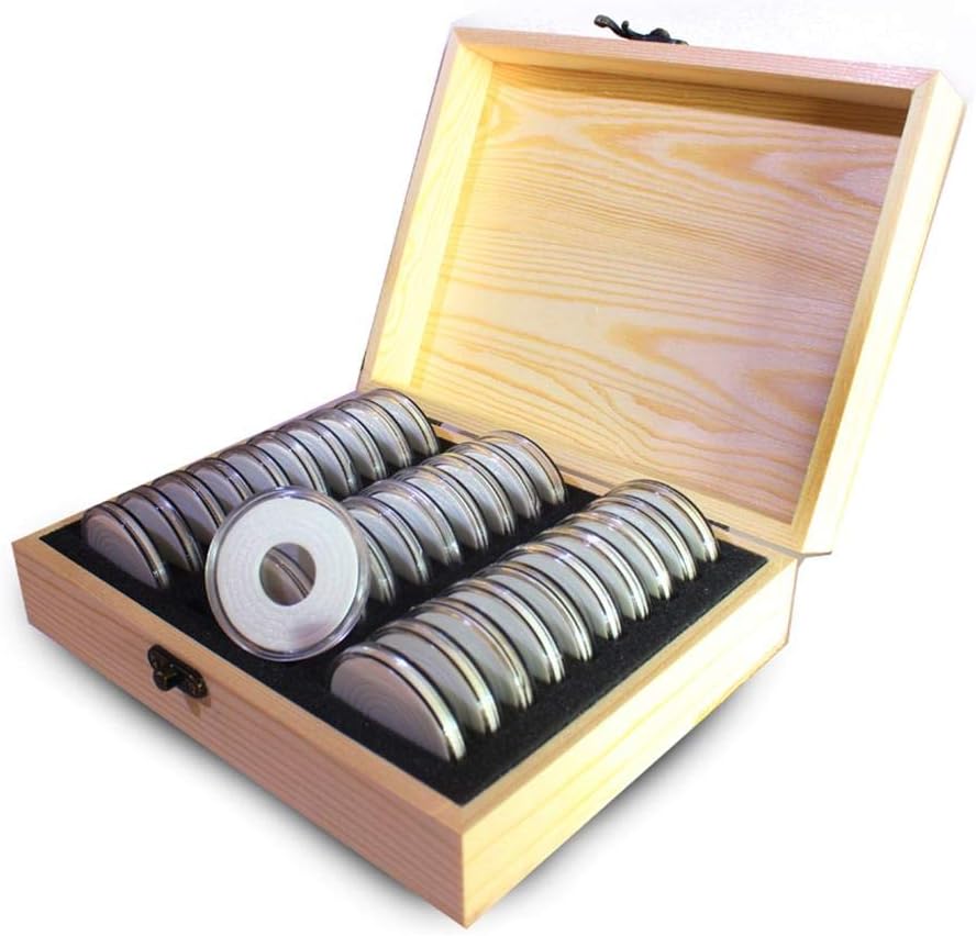 Florsol AITOCO Coin Holder Case with Storage Wooden Box Coin Protection Boxes Coin Collection Box Commemorative Coin Storage Box