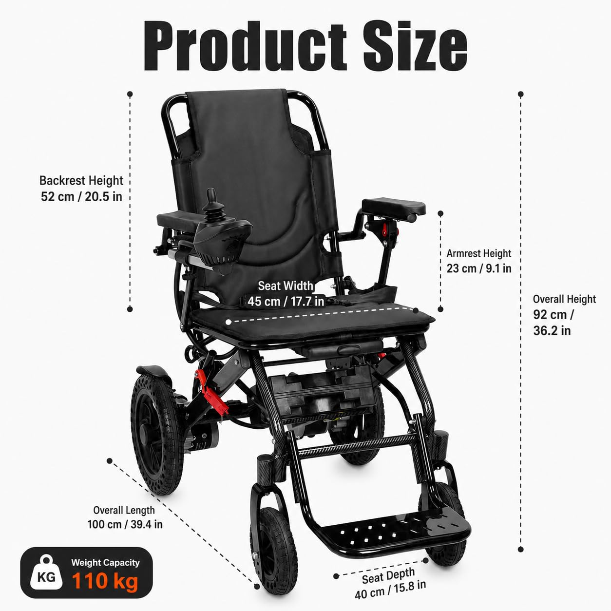 Silla de ruedas eléctrica plegable para adultos, silla eléctrica ligera de 22.0 kg con motor de 500 W, rango de 12 millas y neumáticos antiinclinación