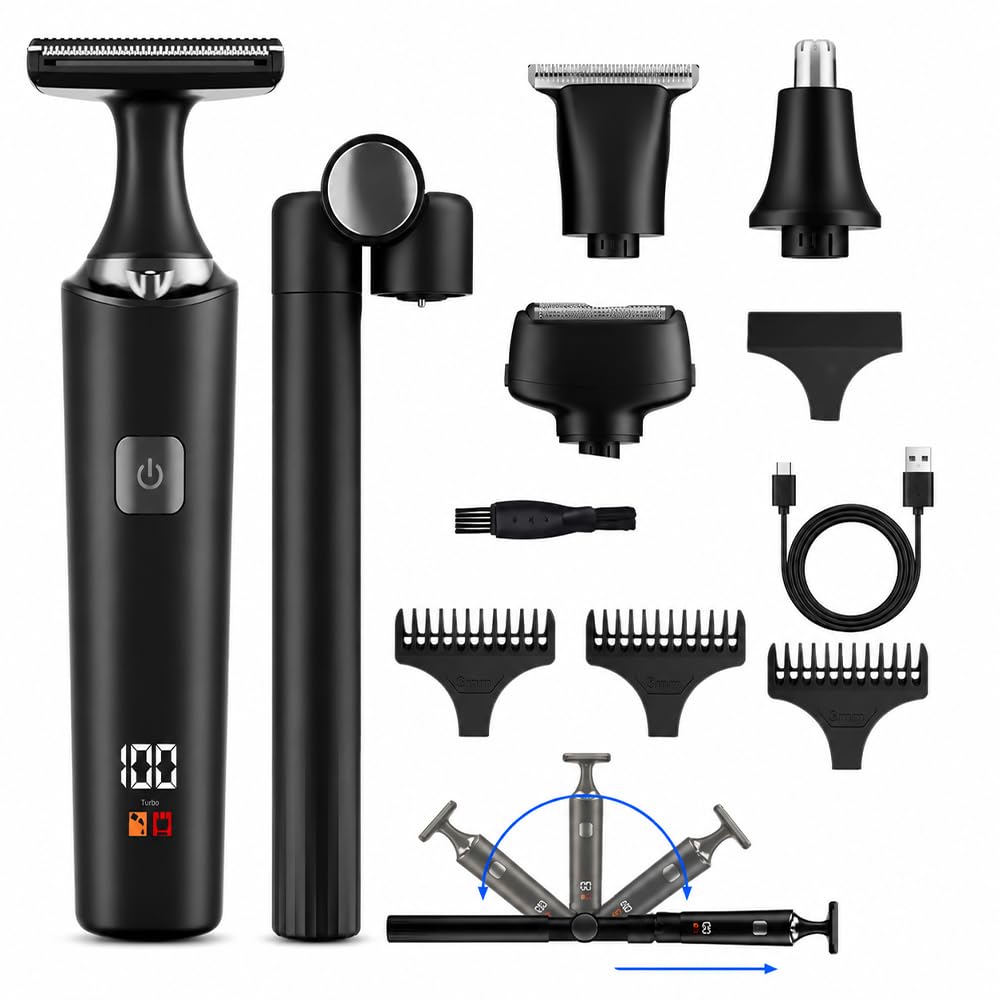 Rasoio Schiena Uomo Elettrico, 5-in-1 Rasoio Corpo, Nero