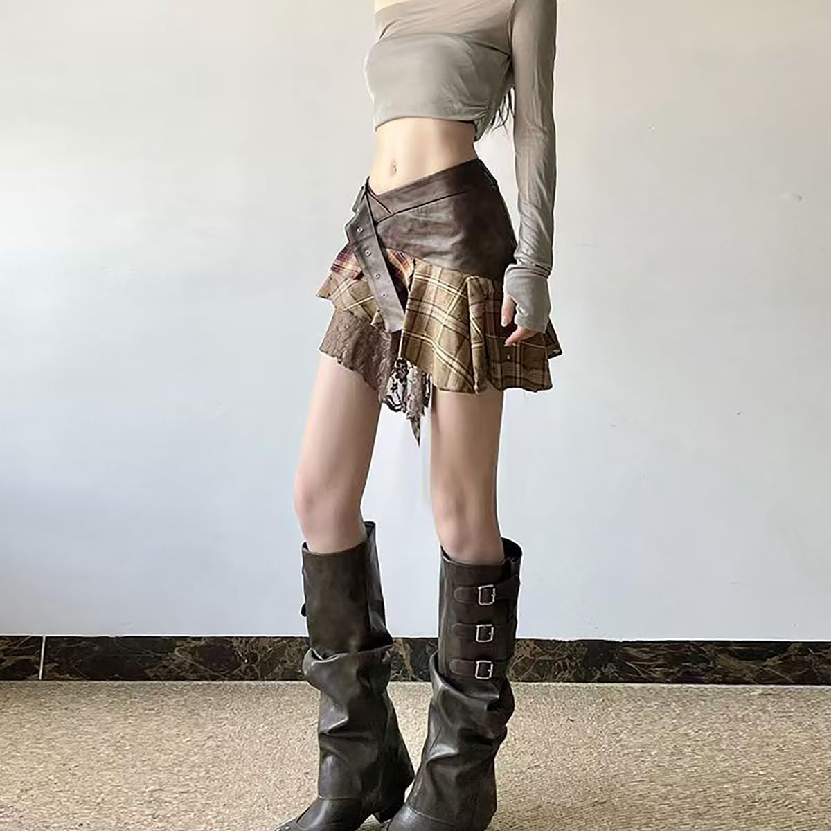 Retro American Wilderness Style Spicy lace Patchwork Short Skirt, Sexy Women's Pleated Skirt Design Sense Y2K Clothes - Image 6