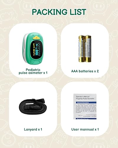Miniatura 7 de Oxímetro de pulso para niños, monitor de oxígeno HOLFENRY para bebés, punta de dedo, oxímetro de pulso para niños, pantalla grande, incluida con