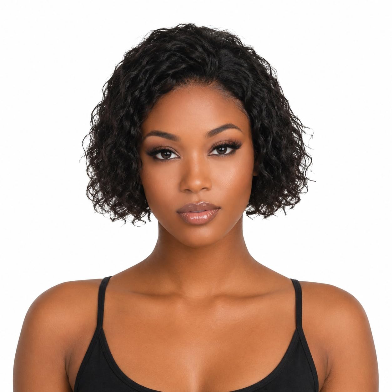 Curly Brazilian Human Hair Wig with Bangs, Glueless Machine-Made Cap