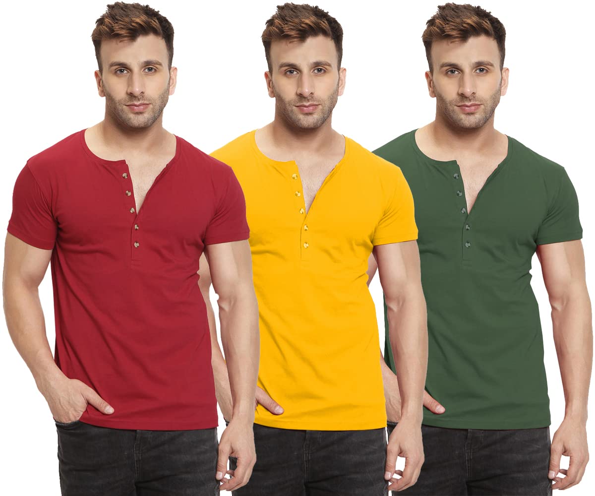 Men's Henley Neck T-Shirt (Pack of 3)