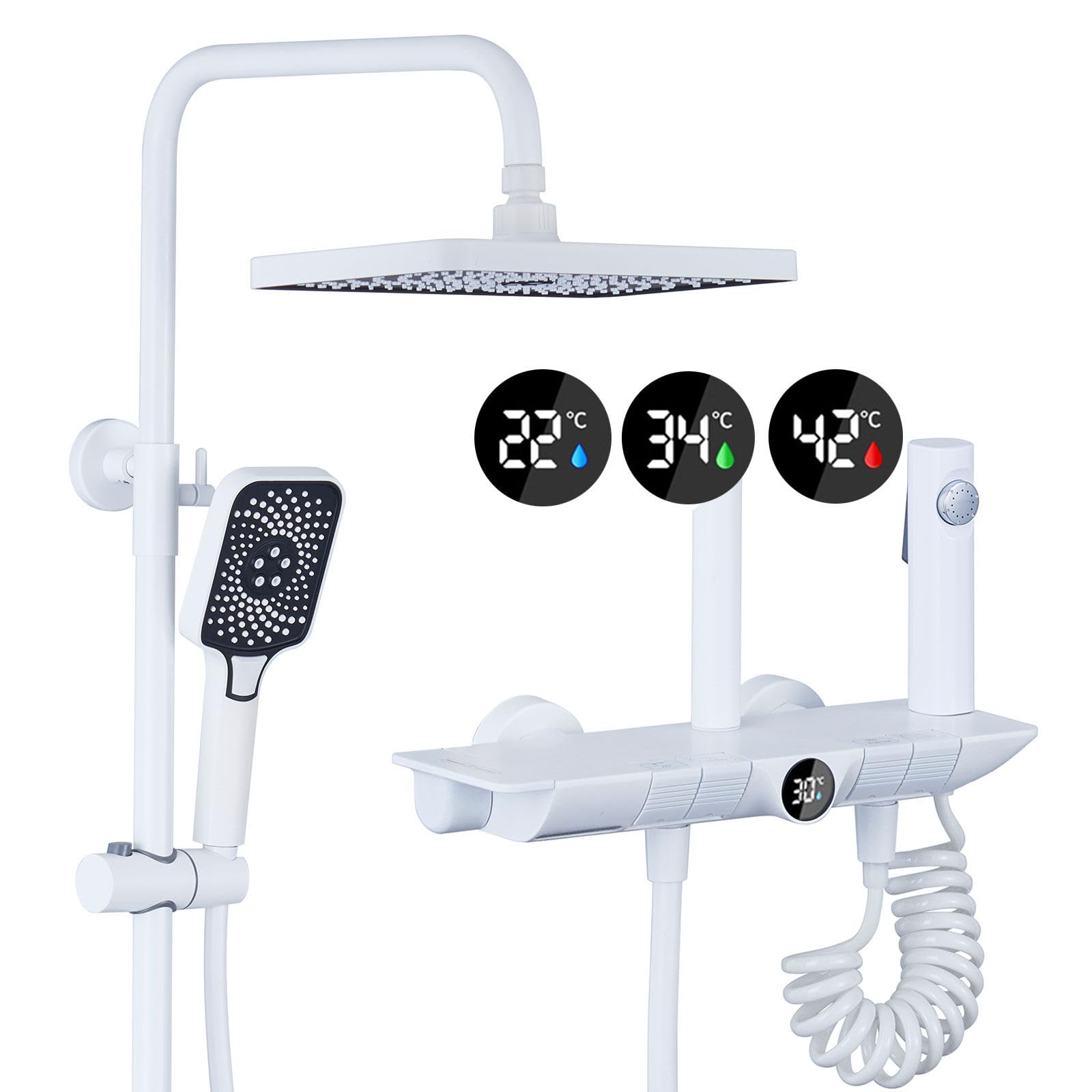 Ensemble de robinet de douche thermostatique avec mitigeur cascade LED