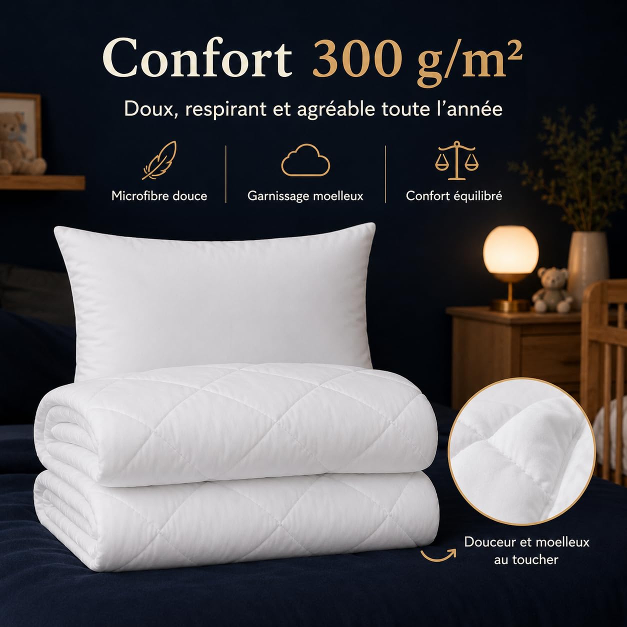 SOHYGGE Pack Couette Enfant 100 x 135 + Oreiller 35 x 55 cm – pour lit 70 x 140 cm – Ultra Doux – 4 Saisons – Lavable à 60°C – Certifié Oeko Tex – Parure de lit Enfant bébé