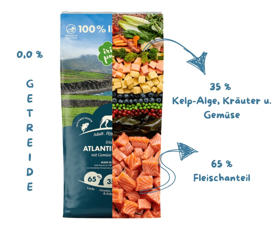 Irish Pure Adult - Atlantik Lachs 12kg + Power Bone - Hypoallergen & getreidefrei - Lachs & Kelp-Alge - Premium-Hundefutter + Snack im Vorteilspaket - 100% natürlich | Sparpaket | Bundle