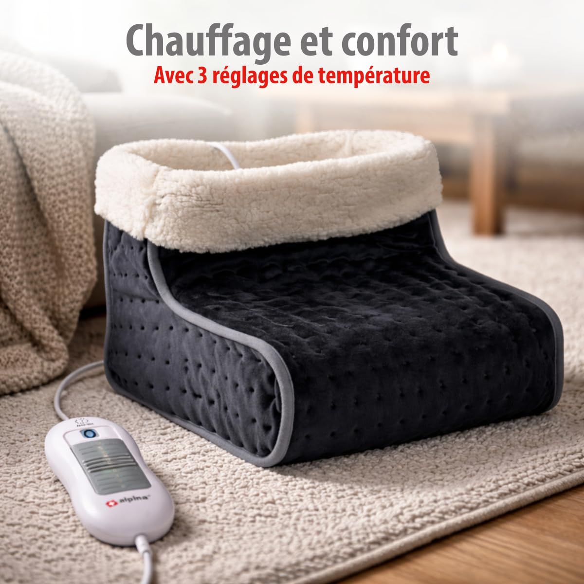 alpina Chauffe Pied – Chausson Chauffant Electrique – Pied Chauffant avec 3 Niveaux – Chaussons Chauffants – Bouillotte Pied – Pantoufle Chauffante – Bouillotte pour les Pieds