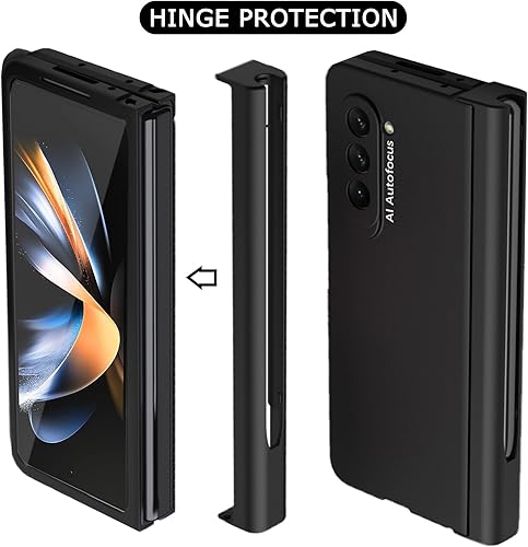 Miniatura 6 de NINKI Funda Samsung Galaxy Z Fold 5, policarbonato, protección de bisagra, soporte para bolígrafo S y S Pen, 5G, color negro