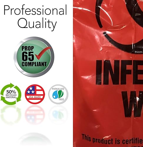 Miniatura 2 de Resilia Medical - Bolsas de peligro biológico, eliminación de residuos peligrosos, cumple con las normas DOT ASTM para uso hospitalario, rojo, 25