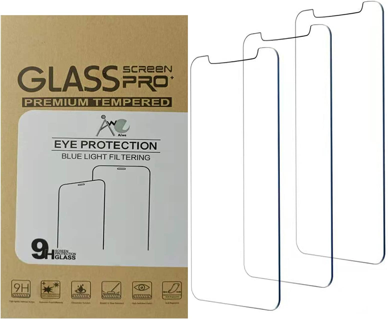 3 Pack Eye Protector Anti-Blue Light Compatible With iPhone 12 (2020) / iPhone 12 Pro (2020)[6.1 inch] Tempered Glass Screen Protector Film [Case Friendly] [Anti-Scratch] Aiwe