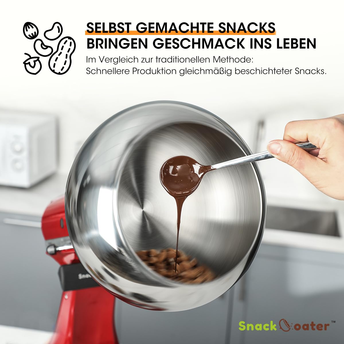 Aieve Snack Coater kompatibel, Küchenmaschine für die Herstellung von Schokoladenüberzogenen Mandeln (Kapazität :160 oz/4,73 L)