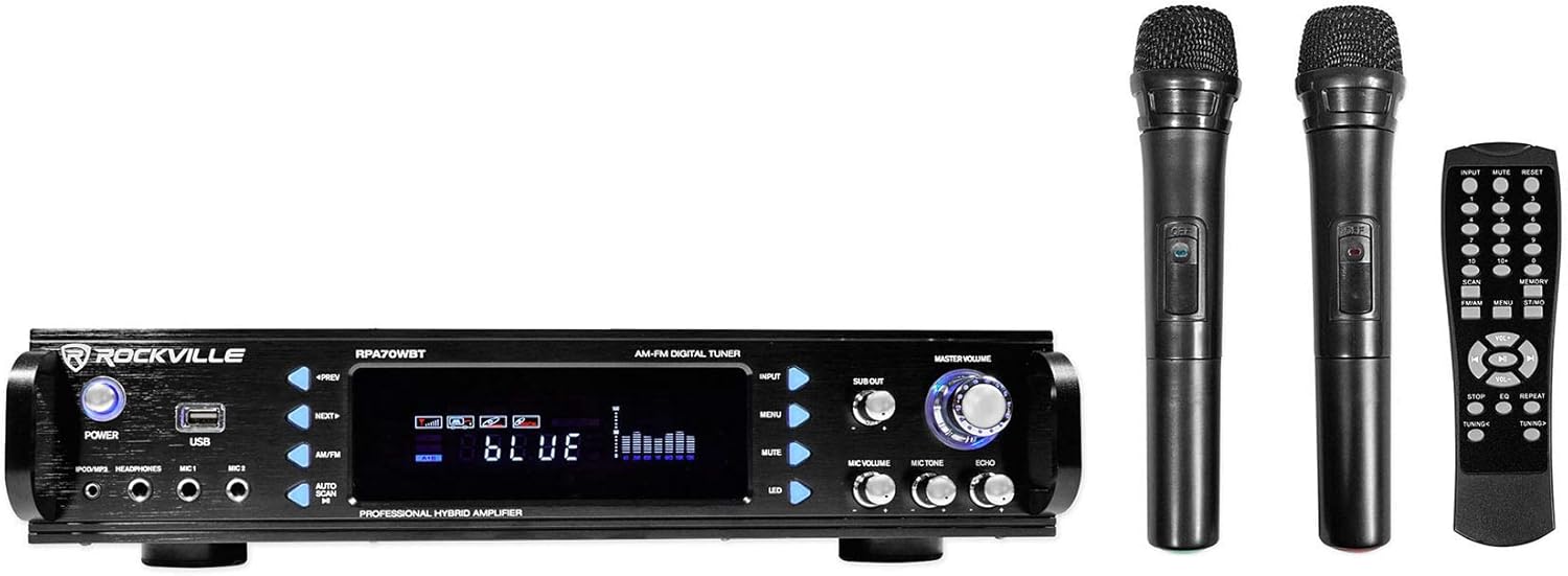 RockvilIe RPA70WBT 1000w 2 Channel Rack DJ Amplifier/Mixer/w/Bluetooth/USB+Mics