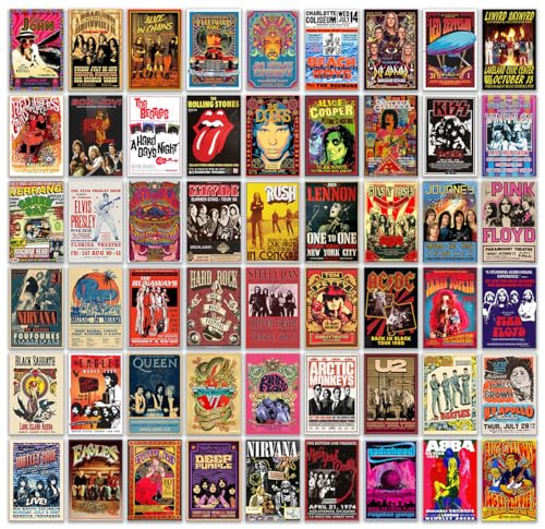 Image of Pack of 54 Rockband Wall Collage Kit Posters - 4 x 6 Inches Wall Decor Poster - Wall Art For Bedroom, Living room, Office - 1 Tissue Tape