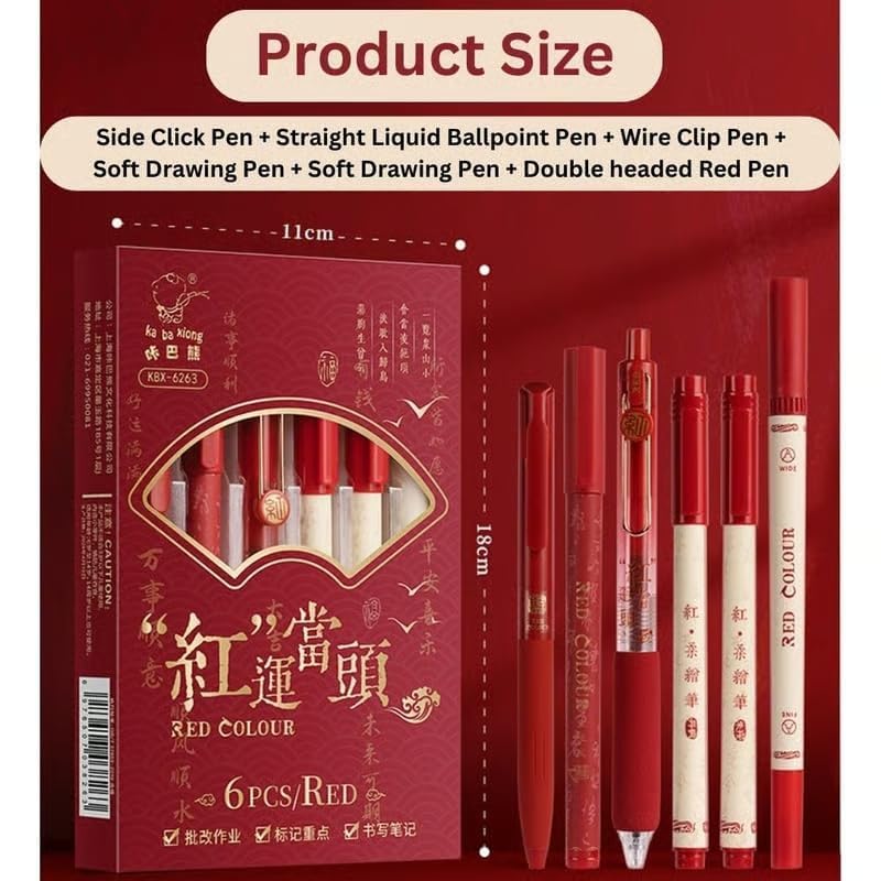 Image of Alokik Luxury Gel Pens and Highlighter 5pcs black Color pen + 1 pcs highlighter Coordinated Design, Signature Pen Set, Writing School Supplies (Red & White Gel Pen Set Of 6)