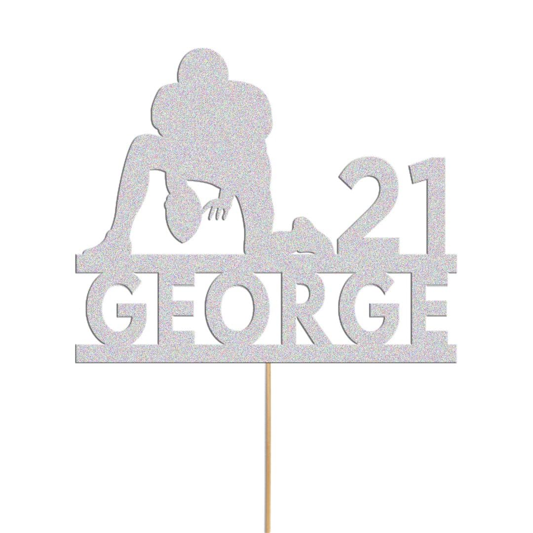 Personalised Rugby Cake Topper Rugby Cake Topper Decoration Any Name & Age | Personalised Cake Topper with Custom Name & Age | Birthday Party Decoration | Silver
