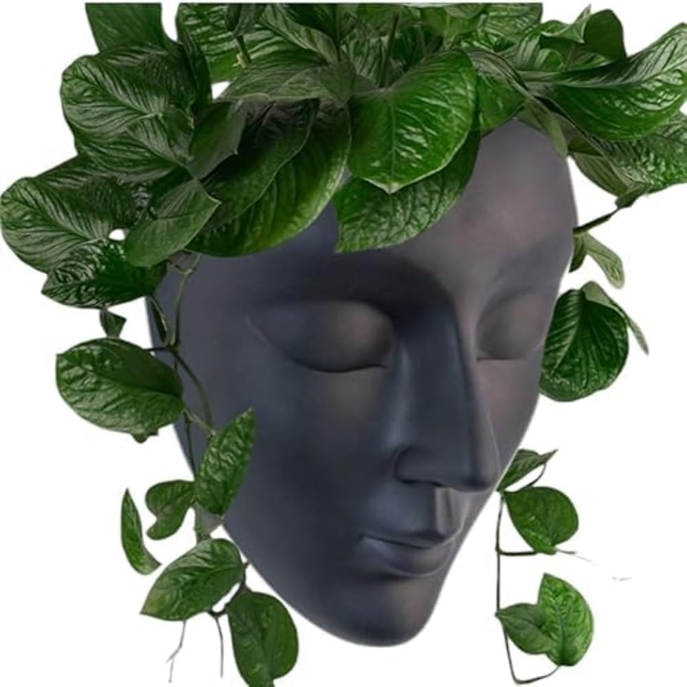 LETS CATCH UPP Ceramic Lady Face Wall Hanging Planter | 17.5 x 13.5 cm Abstract Face Vase for Indoor Wall, Living Room, Balcony & Home Décor (Black)