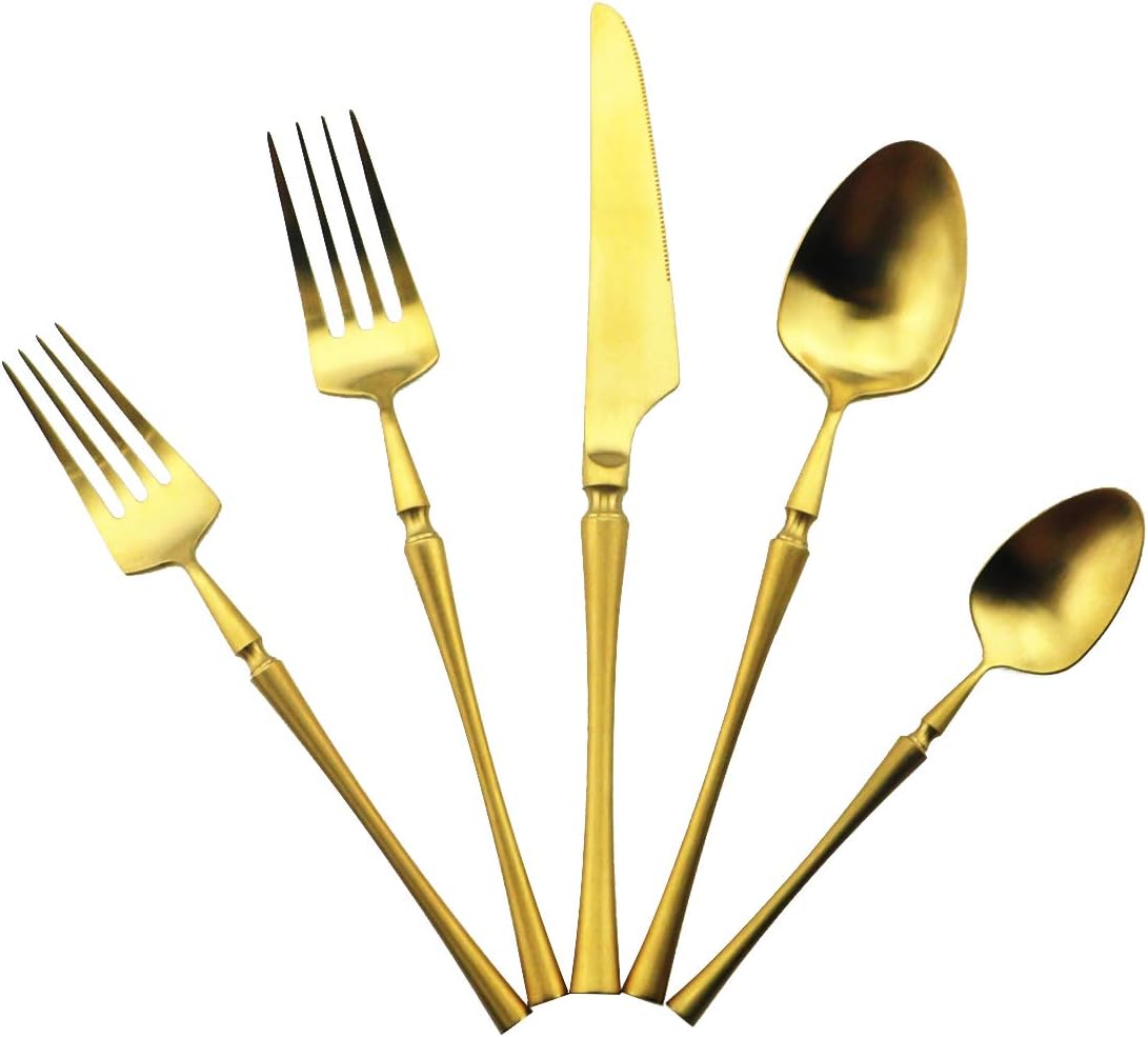 Gugrida Unique & Beautiful Flatware Set - 20pcs Iridescent Silverware Sets | 18/10 Stainless Steel Reusable Cutlery Set | Matte Gold Utensils Service For 4 with Dessert Fork, Knife, Spoon, Dinner Fork
