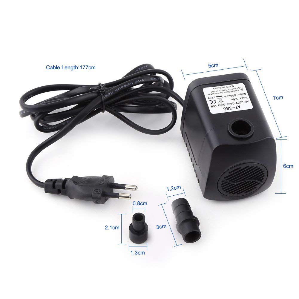 Mini Pompa Wodna Głębinowa, 220 V, 15 W, 800 l/h, do Basenów, Studni, Akwarium i Stawów Rybnych