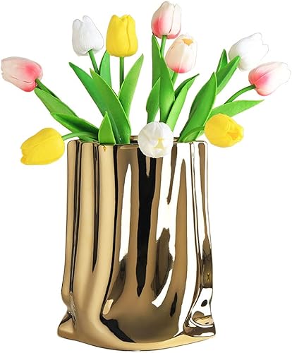 YUANBAO Jarrón de flores plateado, moderno y minimalista de cerámica brillante, decoración del hogar para decoración del hogar, mesa, decoración de