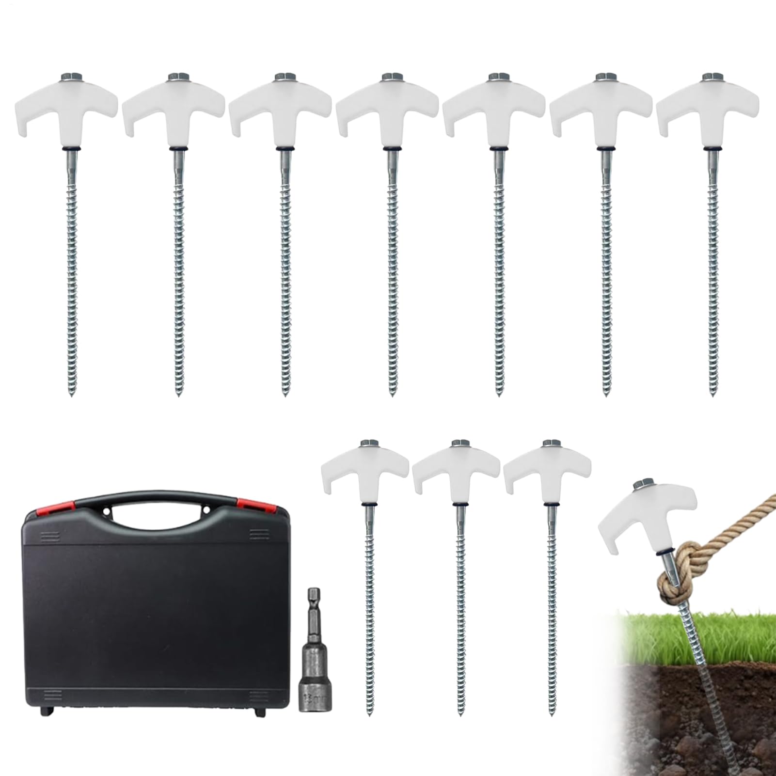 Piquets de tente, piquets à visser, piquets d'auvent robustes, design phosphorescent, installation facile à tordre, (ensemble de 10 pièces), camping, jardin, sable, cour, clôture, allée