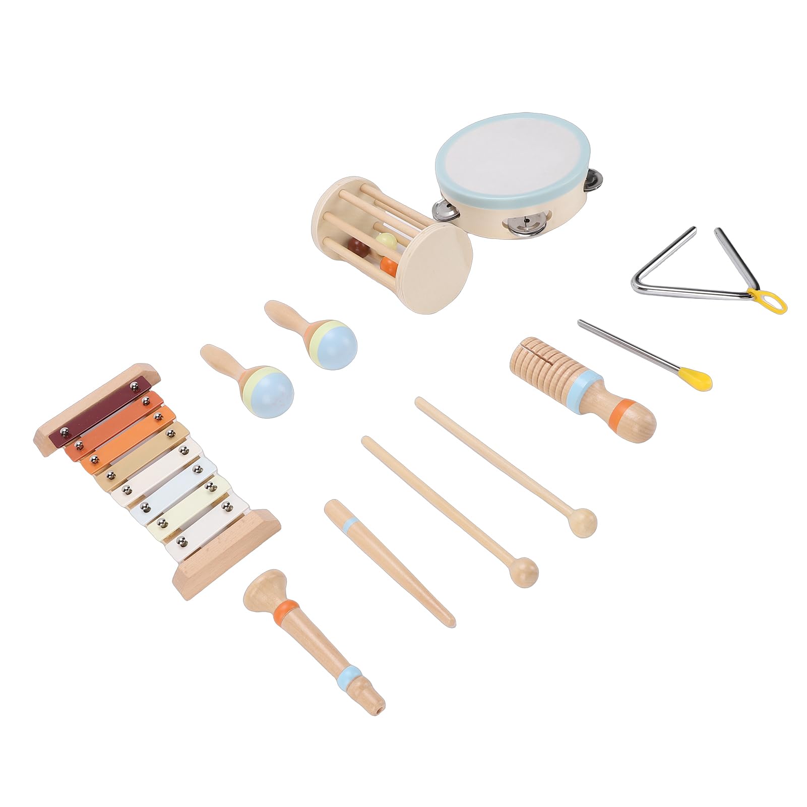 Fabater Giocattolo a Percussione Musicale in Legno, Materiale in Legno di Faggio Sicuro per i Bambini Strumenti a Percussione in per Bambini, Strumento Musicale per con 13 Accessori per la