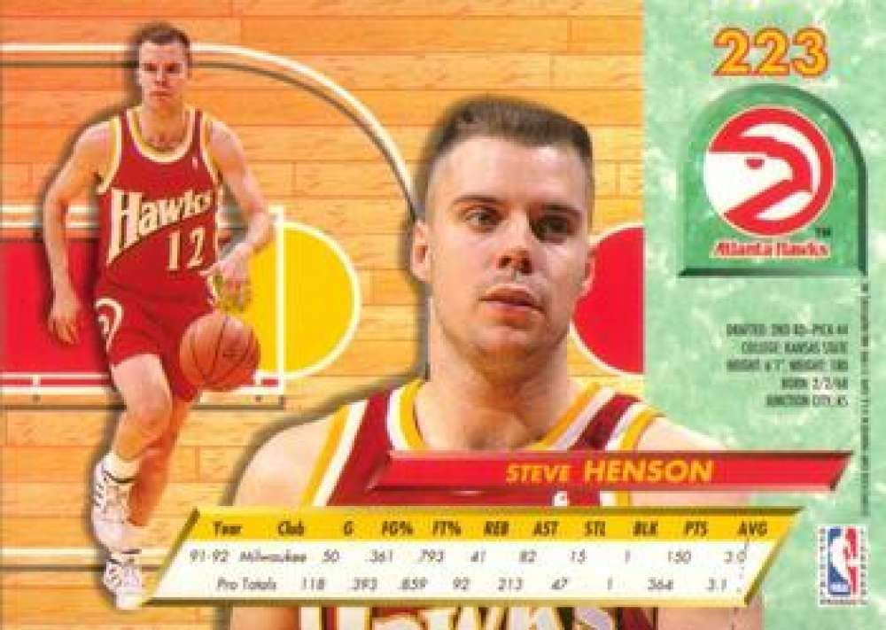 Amazon.com: 1992-93 Ultra Basketball #223 Steve Henson Atlanta