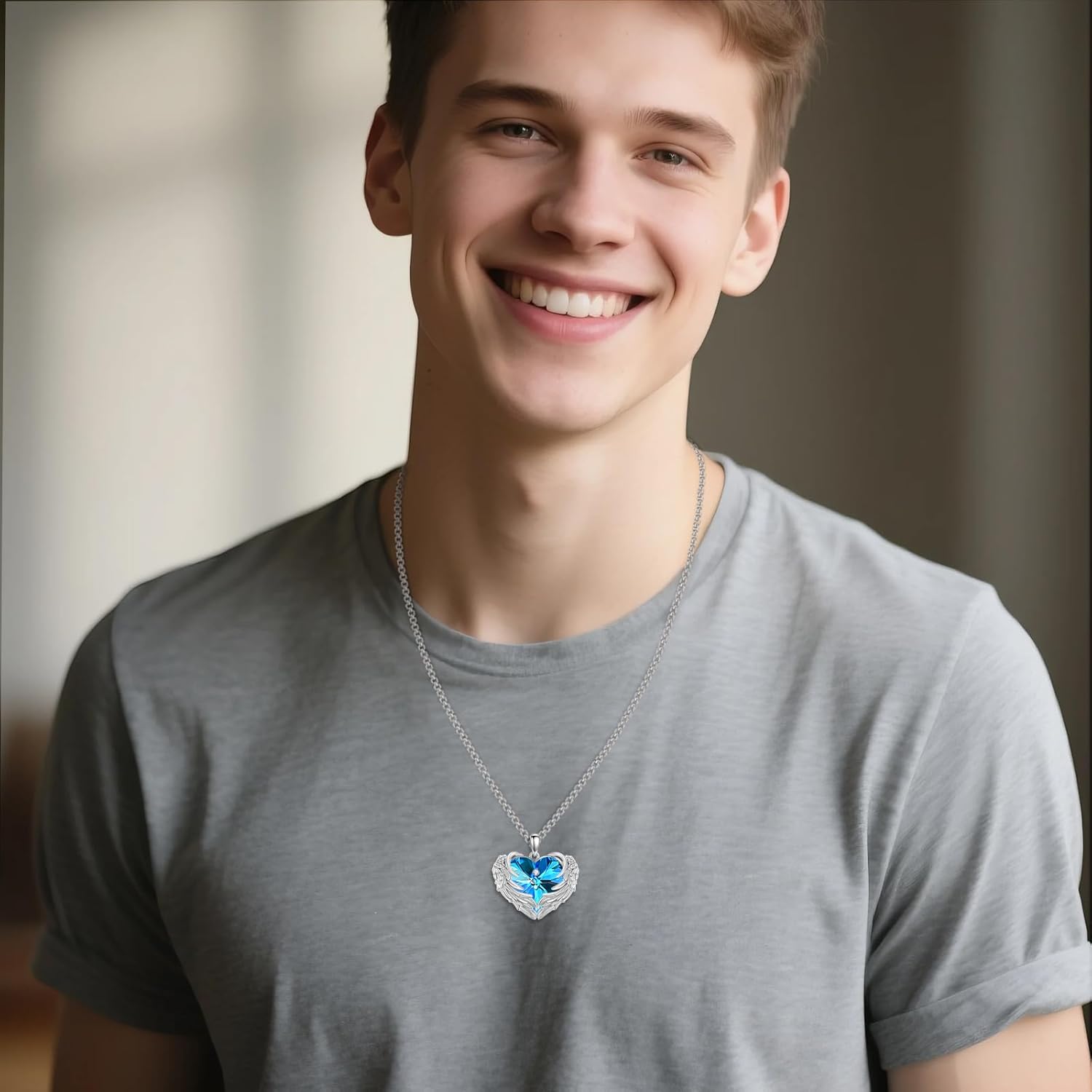 Angel Wings Necklace for Women 925 Sterling Silver Birthstone Guardian Necklace Jewelry Angel Wings Moonstone, Crystal Pendant Jewelry Gifts - Image 3