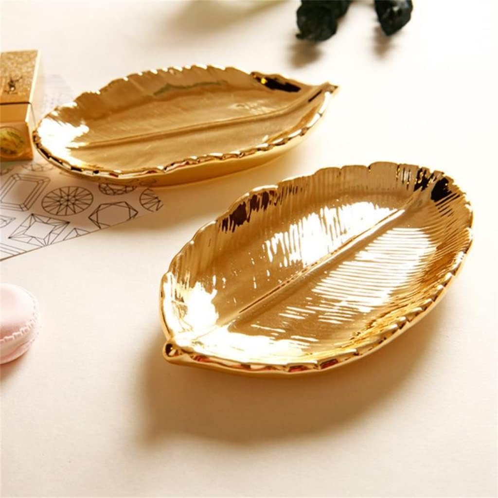 Leaf Shape Gold Metal Storage Tray Jewelry Storage Service Display Tray Home Storage Metal Home Decorations (Gold 14.8 * 9cm)