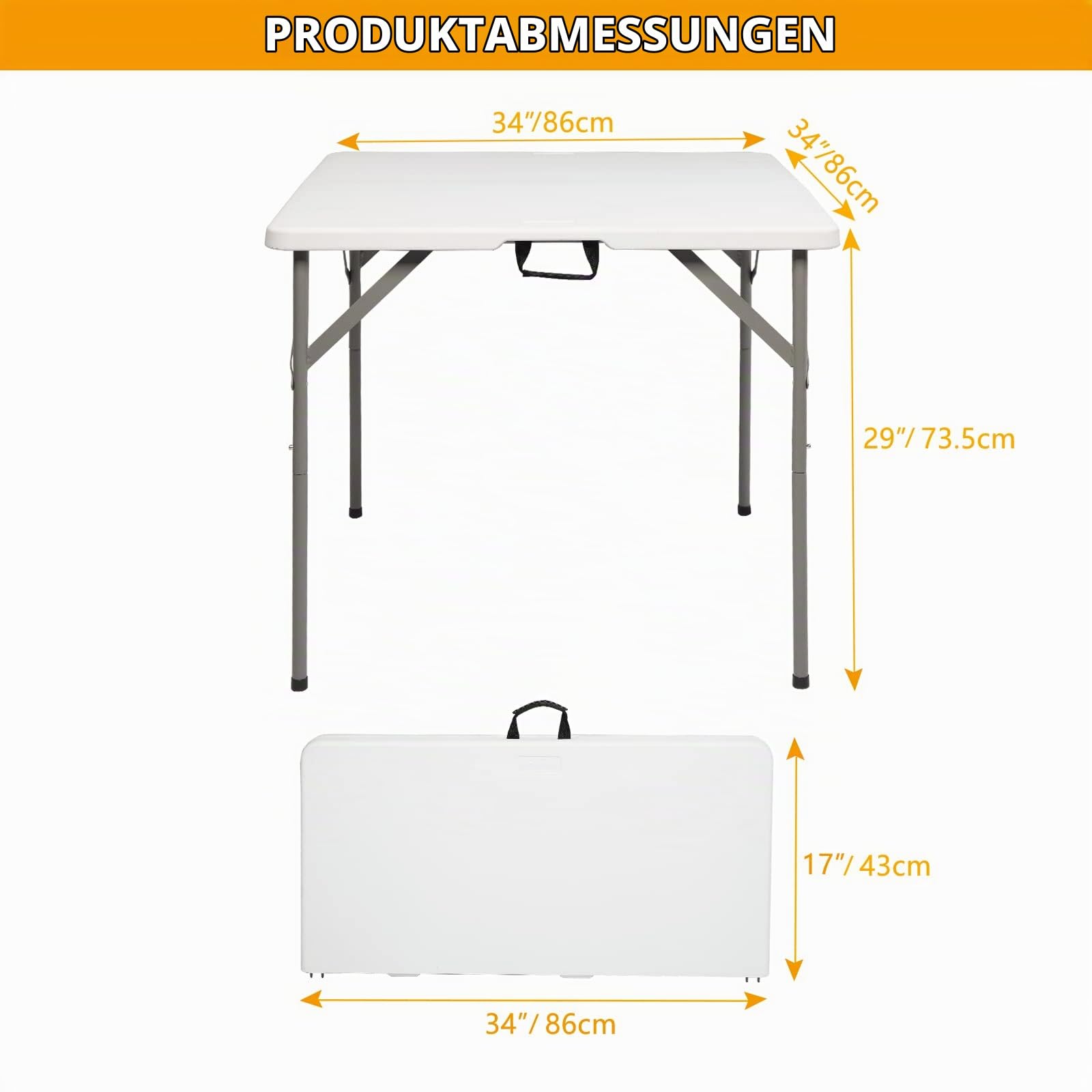 Bonnlo Campingtisch Klappbar, Quadratischer Klapptisch Gartentisch, zweifach klappbarer kommerzieller Tisch, tragbarer Esstisch aus Kunststoff, für Küchen Garten Party Hochzeit Innen & Außen, Weiß