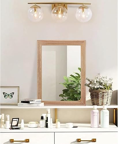 Vista 85 de AAZZKANG Espejos para pared, espejo colgante con marco de madera rústica, 20 x 16 pulgadas, decorativo para casa de campo, dormitorio, baño, sala