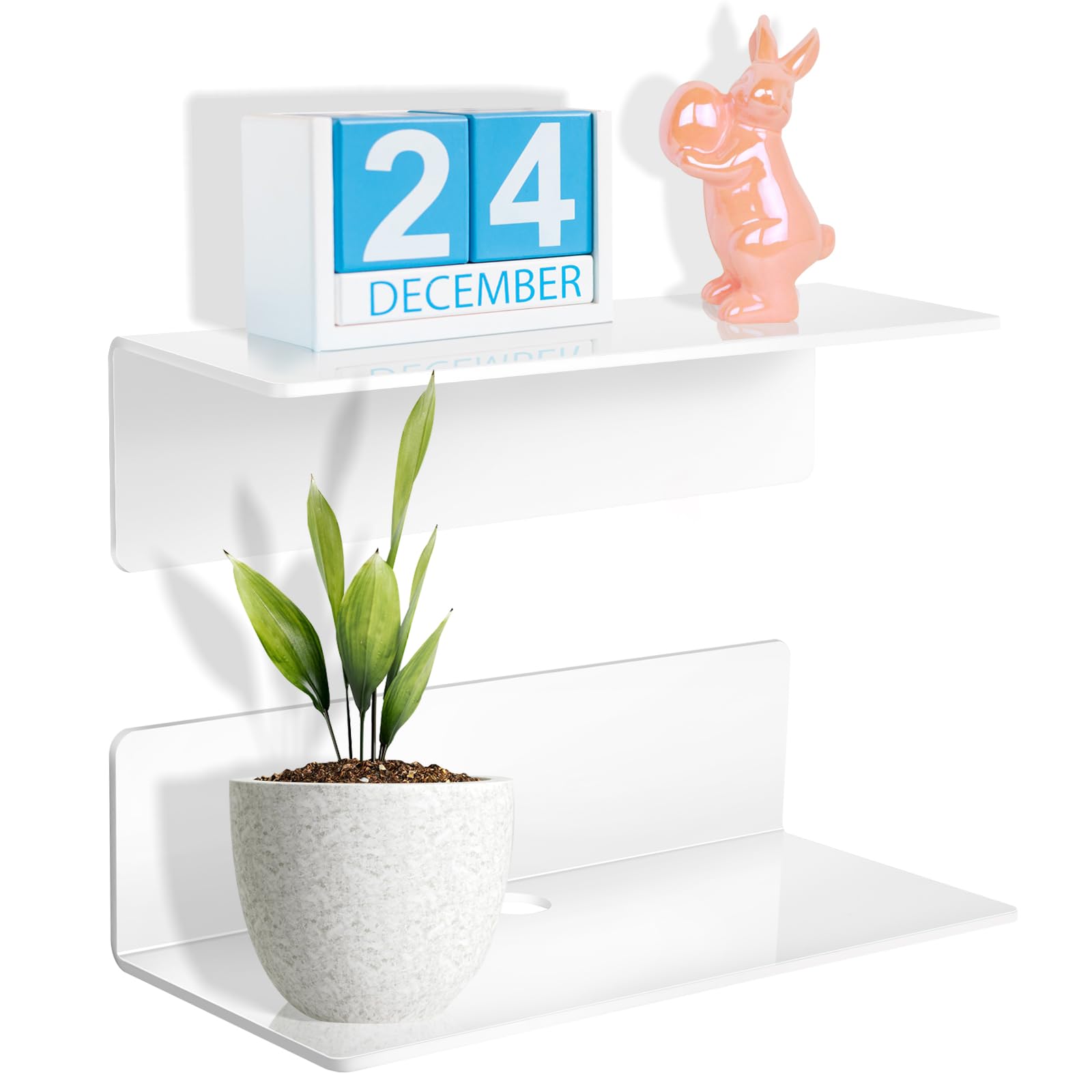 Floating Shelves for Wall - No Drilling White Shelves for Bedroom, Living Room, Bathroom and Kitchen, Self-Adhesive Wall Shelf, Stick on Acrylic Shelves - 2 Sets-image-25