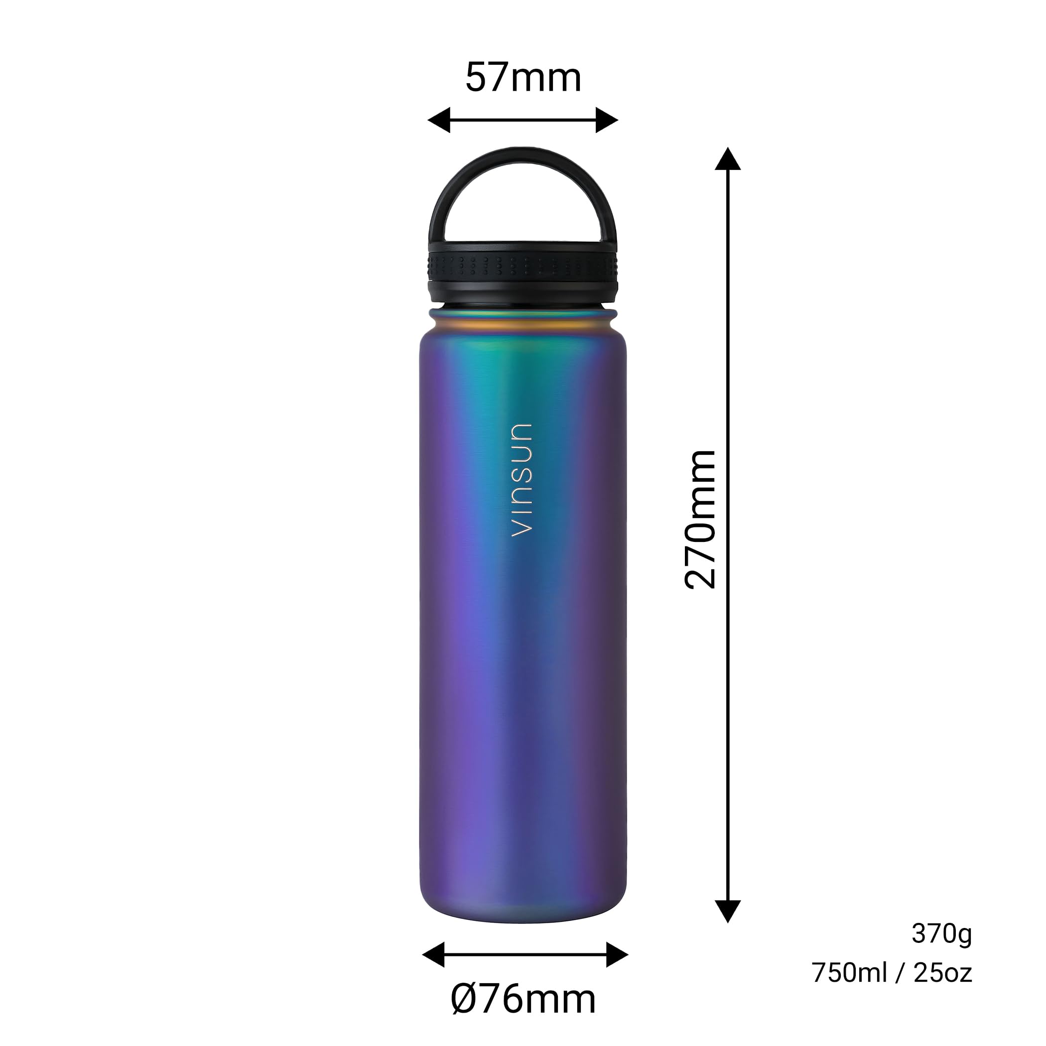Vinsun Stainless Steel Water Bottle with Straw 750ml, 3 Lids, Leakproof, BPA Free, Lightweight - Image 3