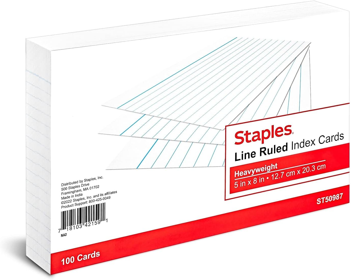 Staples 2622137 5X8 HVY LND Indxcrd Wht 100Ct