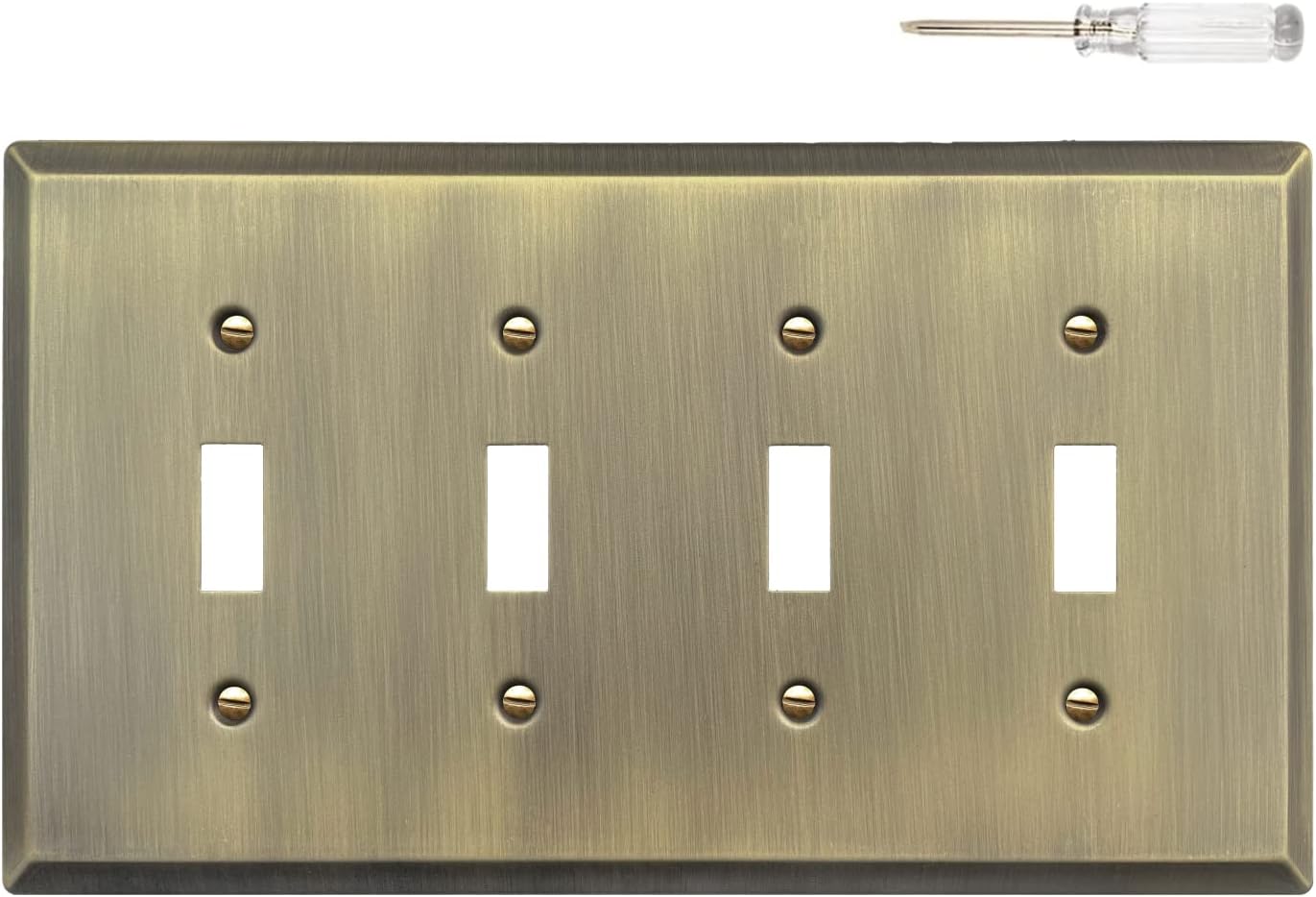 Wall Plate Duplex Outlet Covers, Light Switch Cover - Decorative Electrical Outlet Cover Plate Variety of Styles: Decorator/Duplex/Toggle/Combo, Antique Brass (4 Gang Toggle 1 Pack)