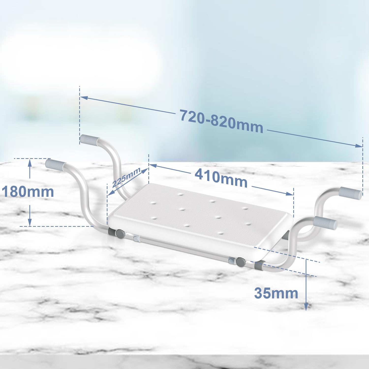 Asiento de bañera para personas mayores, tabla de bañera, 72 – 82 x 23 x 41 cm, asiento de bañera genérico ajustable hasta 136 kg – 1 juego