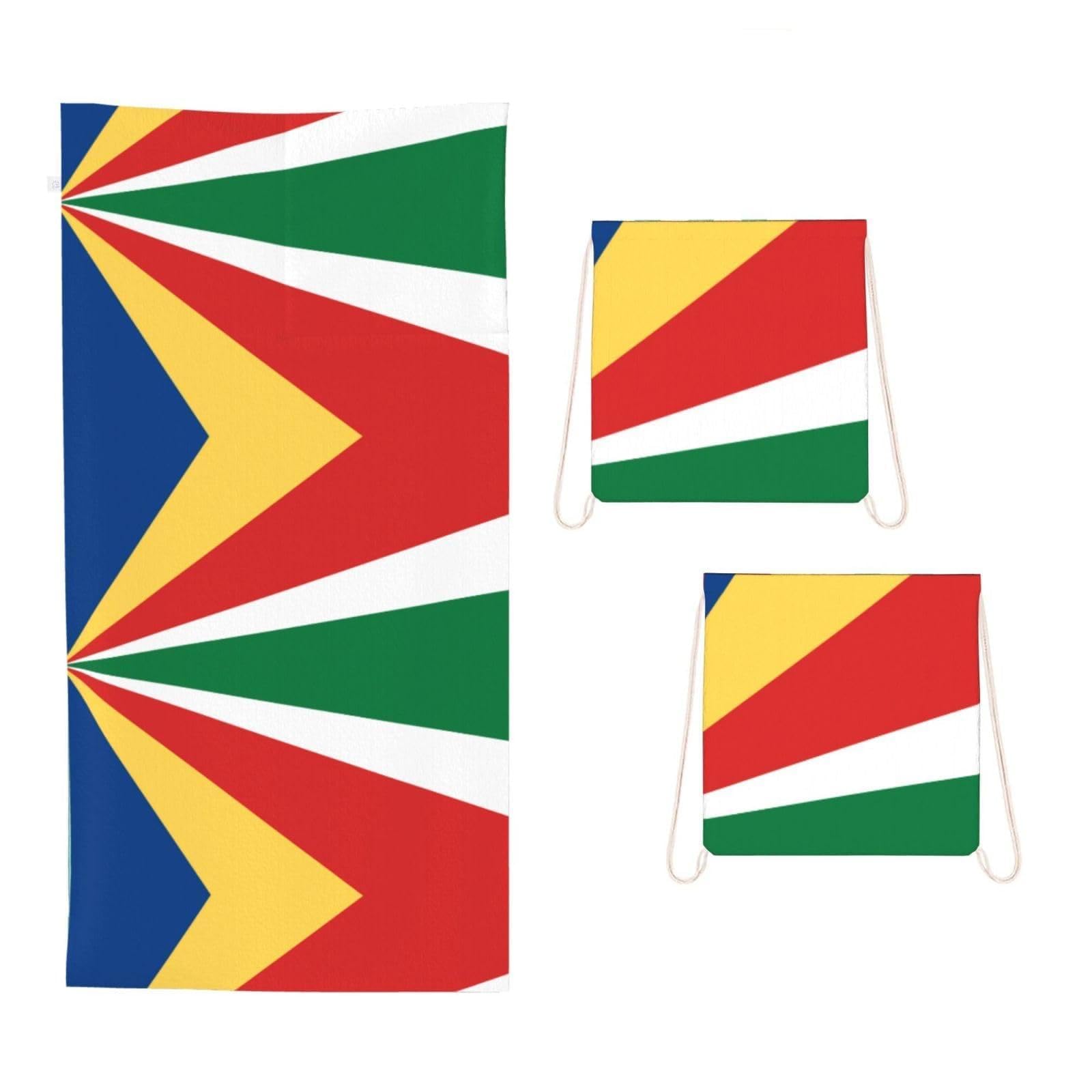 CNTDBU Flag of Seychelles 2 in 1 Packable Towel Bag-Large Beach Towel with Stuff Sack, Super Absorbent Microfiber Travel Towel for Pool