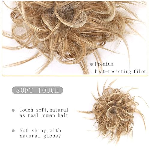 B07ZGFV66R_image_6 HDM - Moño alborotado pieza de cabello con banda elástica de goma extensiones de pelo sintético extensiones de pelo con goma elástica para mujer