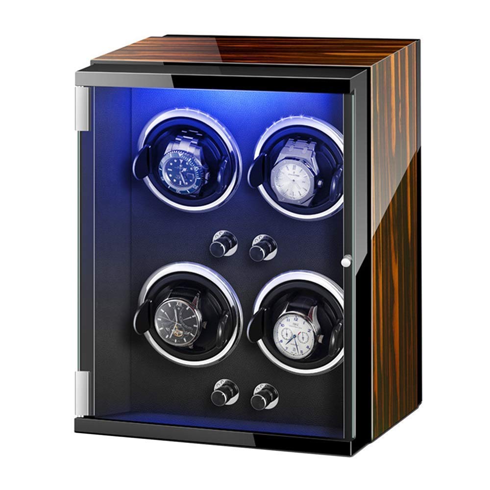 Watch Winder Box 4 Automatic Watch Winde AC Adapter and Battery Powered Colorful Lights Adjustable Watch Pillows