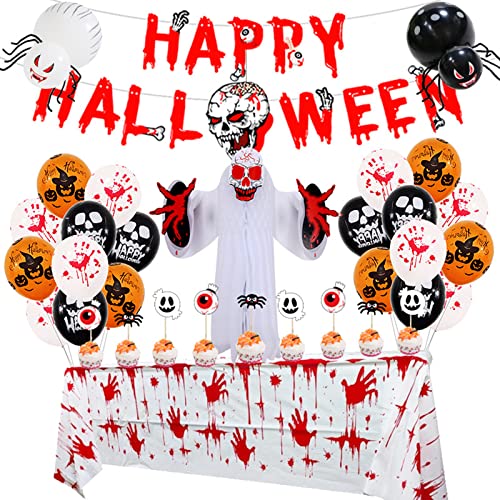Juego de globos de Halloween, decoración de fiesta de Halloween, bandera de calavera, adorno en espiral, bandera de Halloween, globos de aluminio para Halloween, interior y exterior Cover
