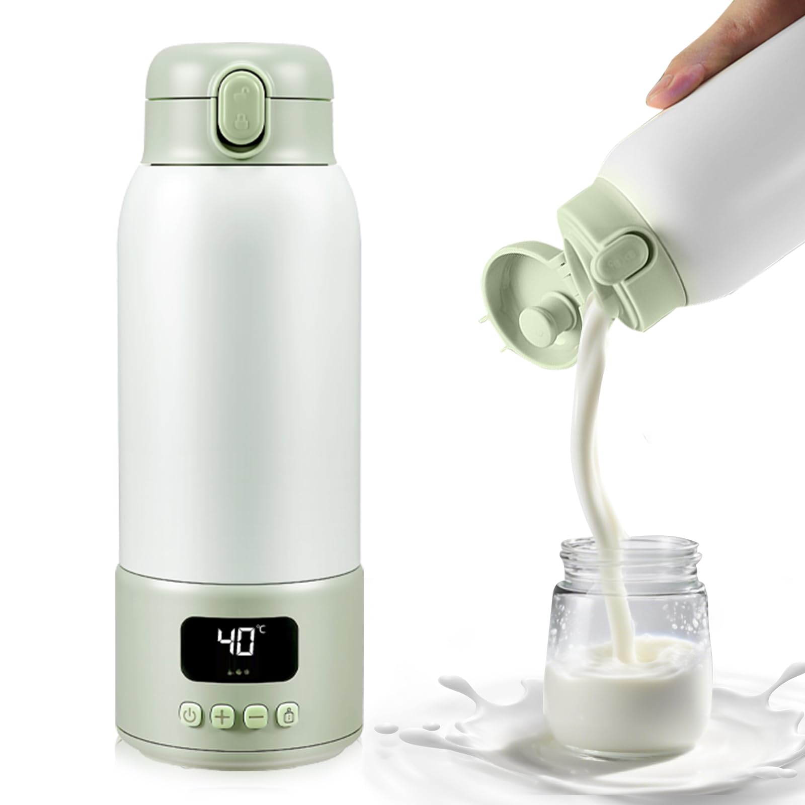 Scaldabiberon Portatile per Bambino Capacità 500ml, Ricaricabile Scalda Biberon Neonato Temperatura Regolabile da 37 a 70°C, Termos da Viaggio con Display a Temperatura Digitale a LED, Senza BPA