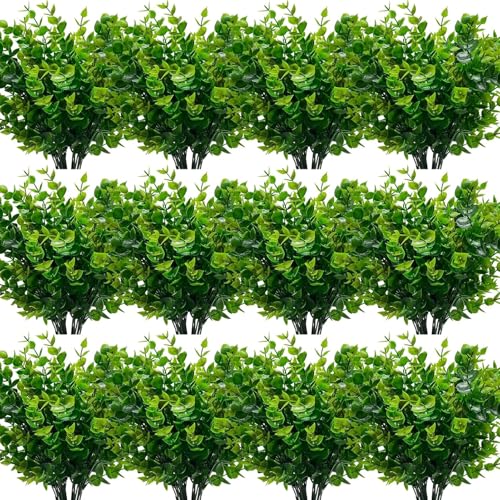 Regallop 12 Bundles Artificial Greenery Plants Outdoor Decor UV Resistant Fake Plants Boxwood Shrubs Grass Faux Eucalyptus Flowers for Farmhouse Gardens Home Patio Indoor Outdoor Decor (Green A)