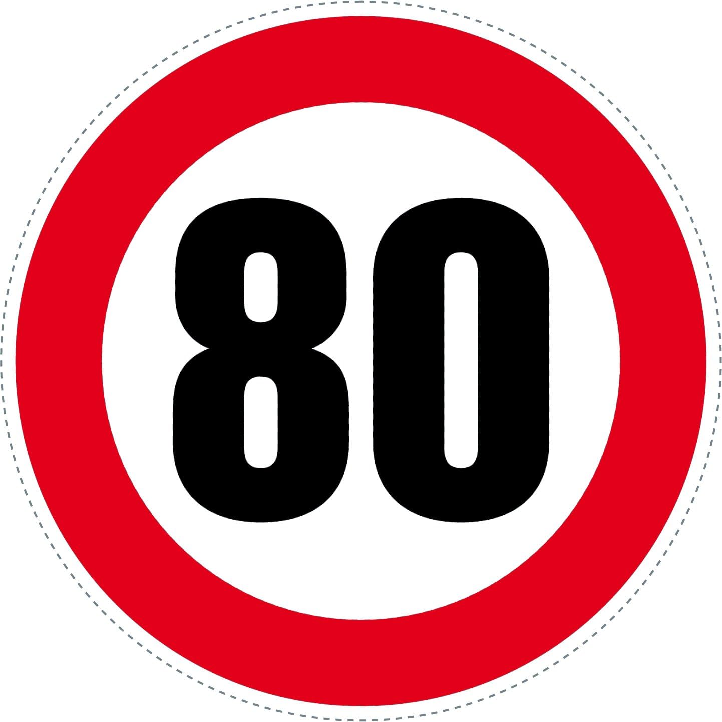 SAFIRMES 2 Red '80' Speed Limit Circle Stickers (125 mm / 5 inches)