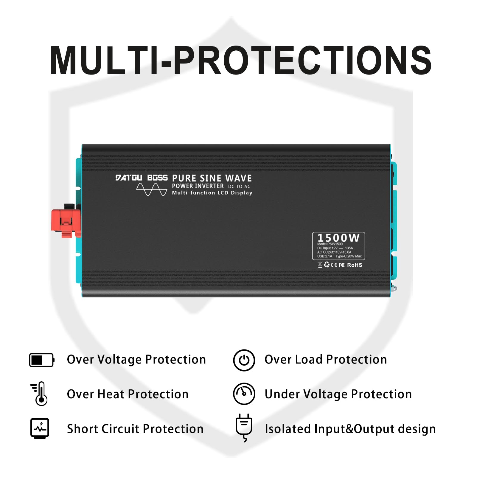 ほぼ未使用 MFUZOP インバーター 1500W 正弦波 DC12V→AC110V ピーク3000W