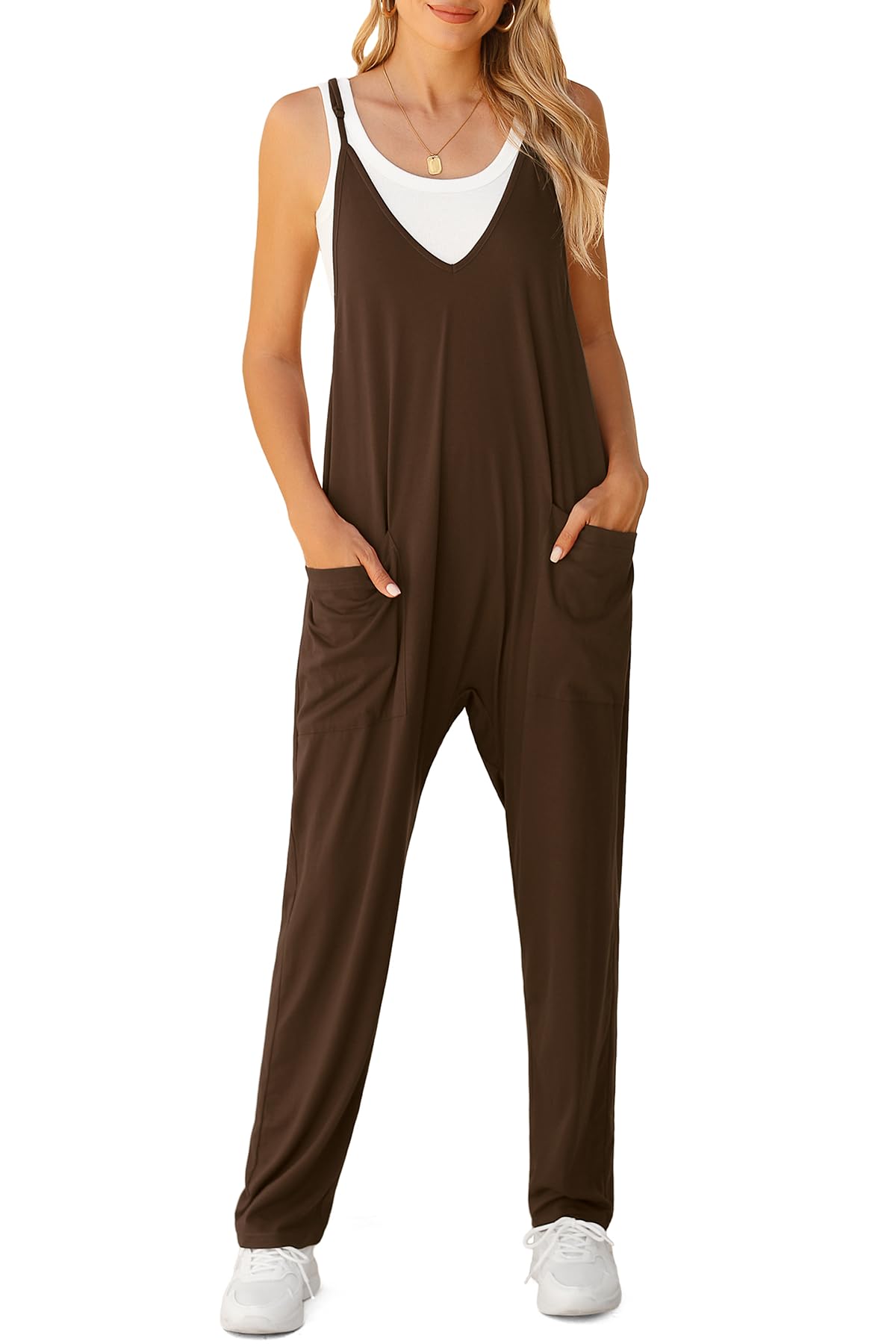 BEIGAI Salopette da donna, pantaloni da lavoro, estivi, senza maniche, con scollo a V, spalline e grandi tasche, elegante, comodo, casual, per il tempo libero