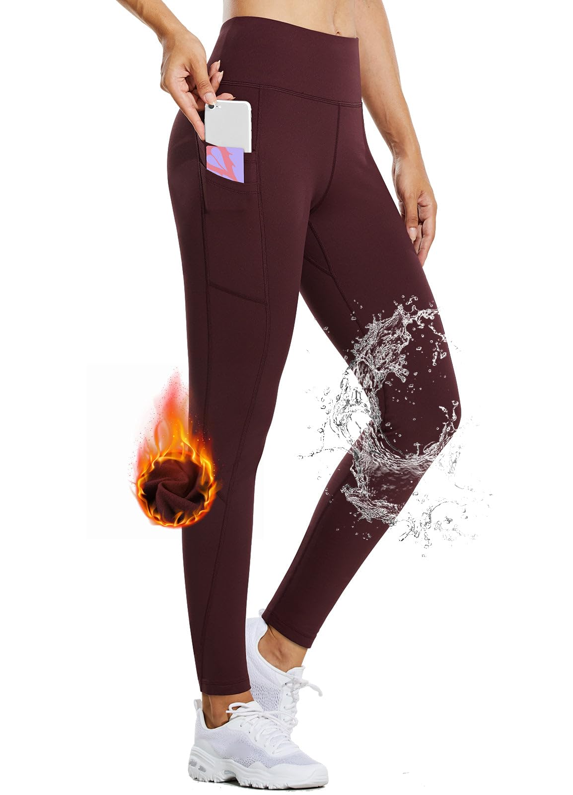 BALEAF Leggins Termici Donna Impermeabile Vita Alta Pantaloni Invernali Sportivi Felpati Leggings Caldi Trekking con Tasche