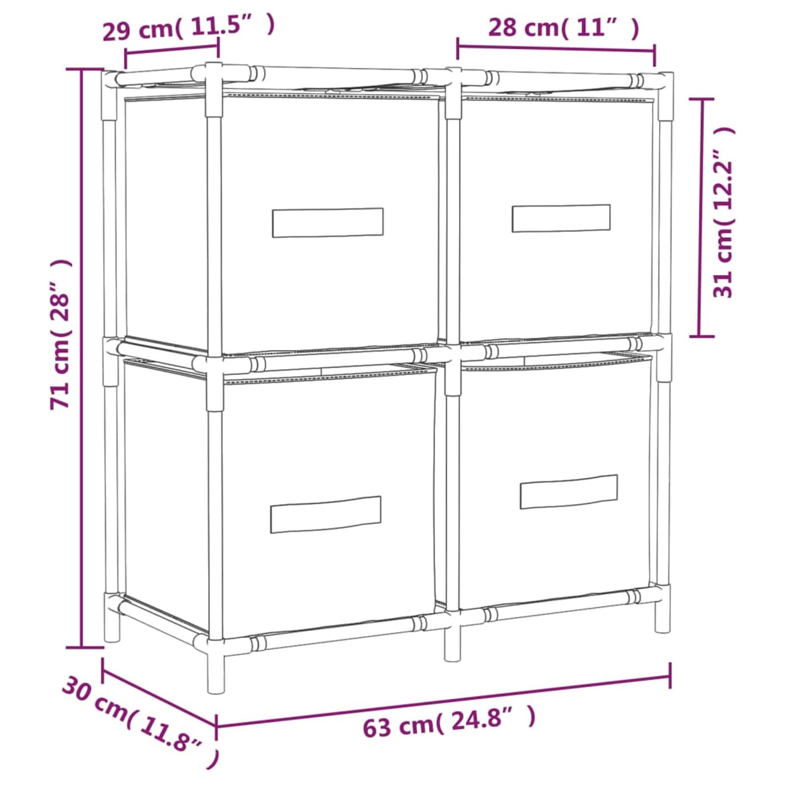 ZEYUAN Armoire de Rangement 4 paniers en Tissu Gris 63x30x71 cm Acier,Armoire Metal,Meuble Garage,Armoire Rangement