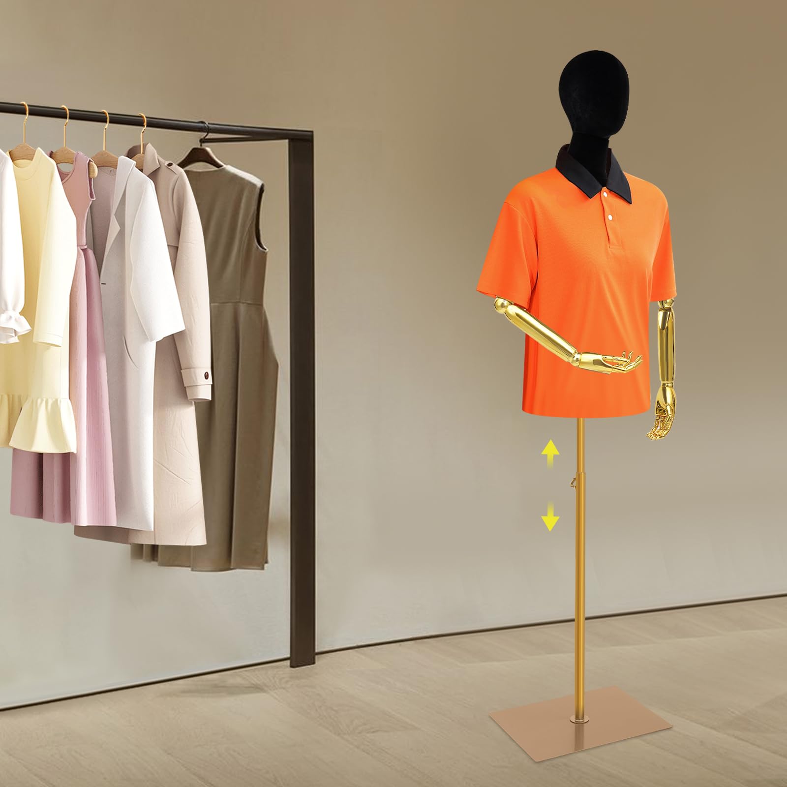 OUKANING Manekin wystawowy, model damski, regulowany manekin ubraniowy z aksamitnym pokrowcem i zdejmowanymi ramionami, do ubrań, butików, wystawów sklepowych, 150-200 cm, manekin damski (czarny)