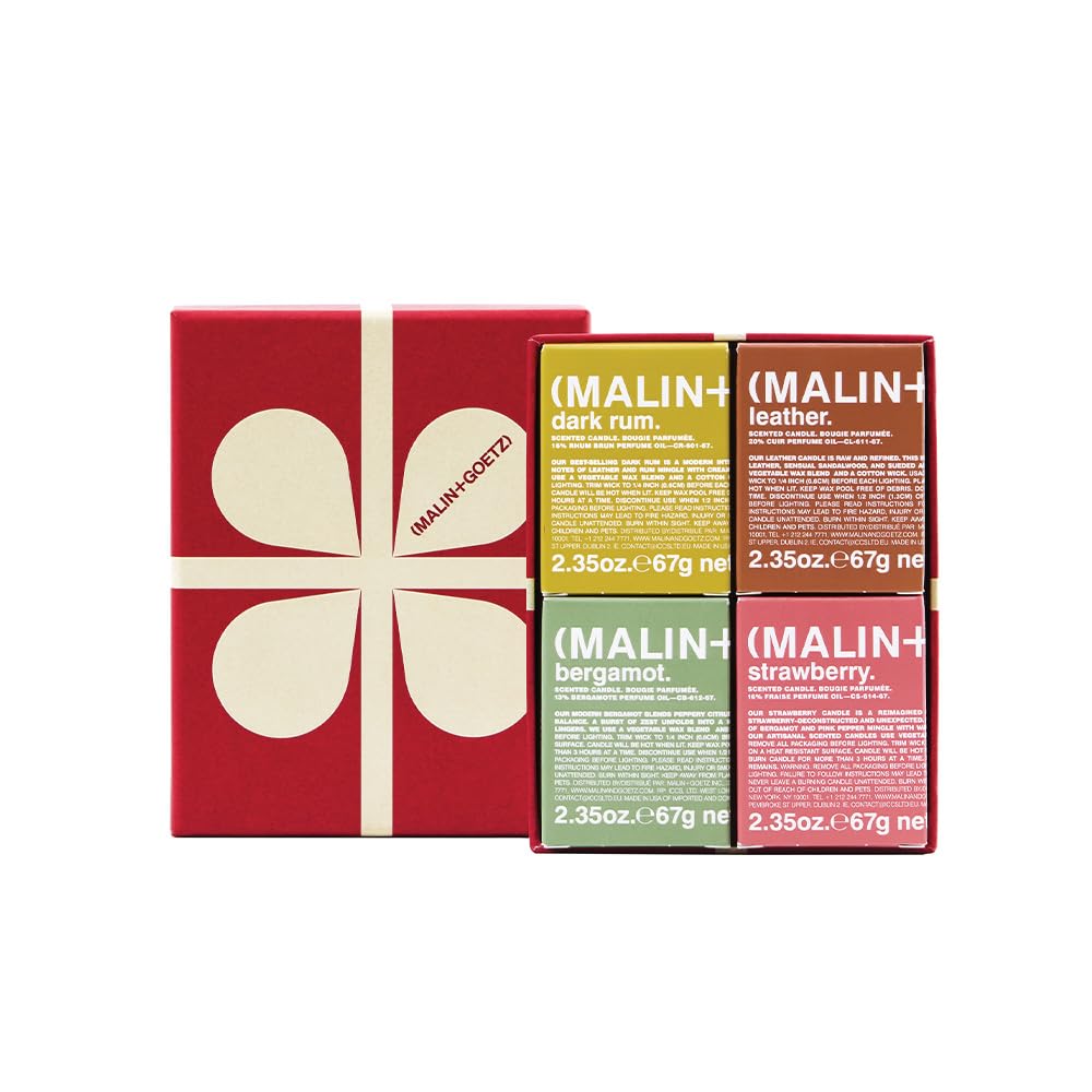 MALIN+GOETZ Scented Candle Set | Hand-Poured Soy Wax with Unique Fragrance Blends | Clean-Burning, Vegan & Cruelty-Free | Bergamot, Strawberry, Rum & Leather | Scent The Mood Votive Set.