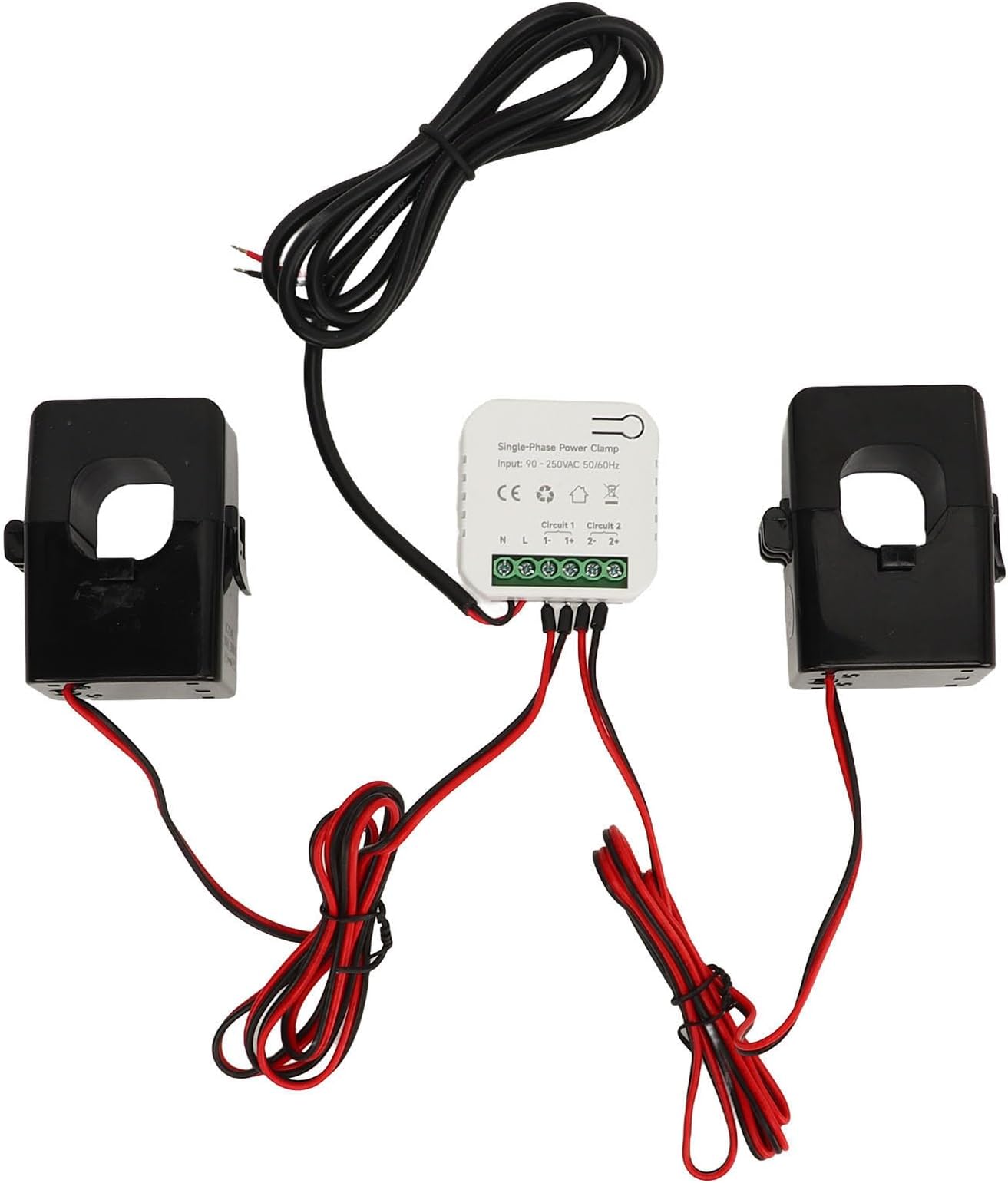 WiFi Smart Energy Meter Single Phase Tuya Life Compatible KWh Power Monitor with 2 300A CT Clamp Sensors Real Time Voltage Current Power Factor Tracking for Home Solar System